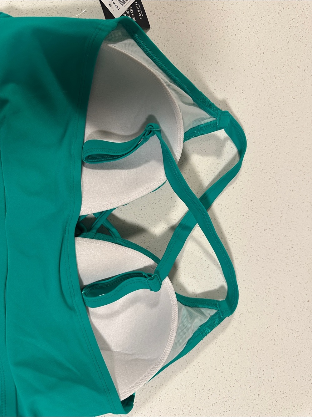 Torrid -Plunge Lace-Trim Teal Tankini Top with Crisscross Straps, Size:2 (18-20) - Picture 6 of 6